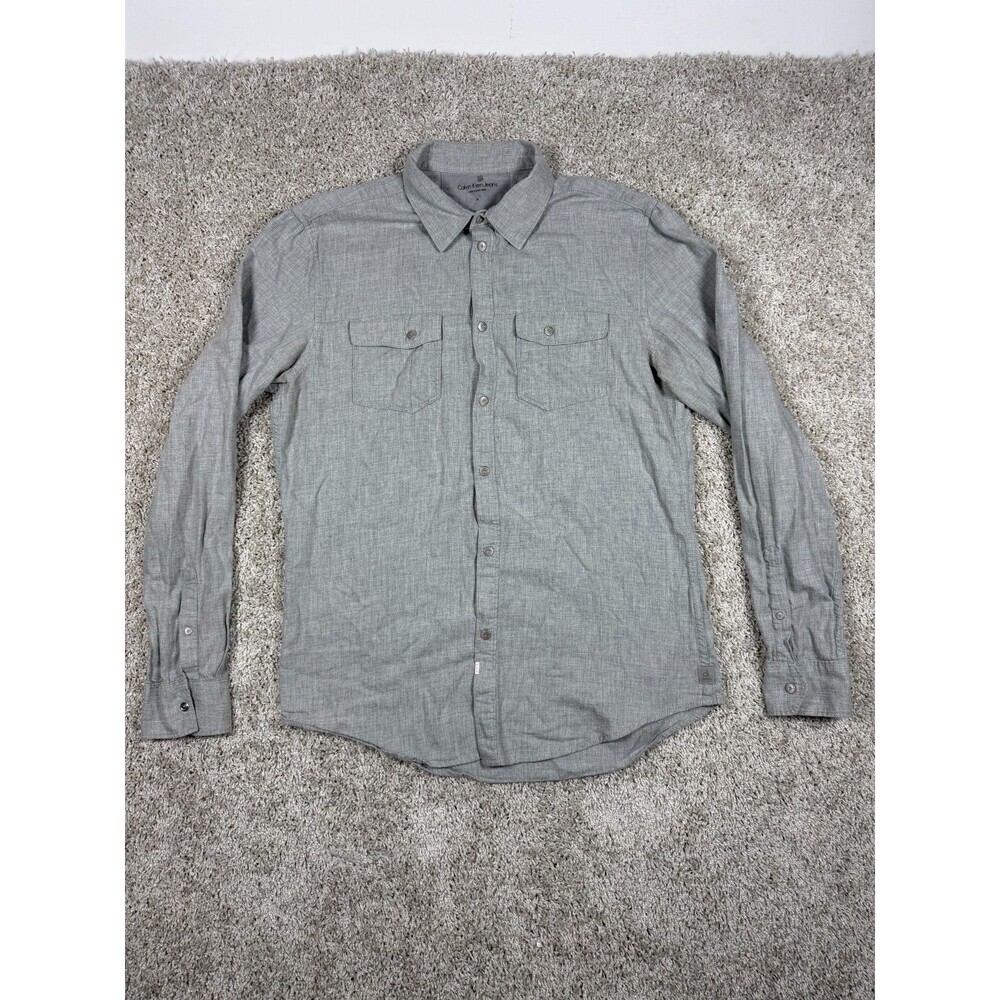 Calvin Klein Jeans Gray Button Up Shirt Men’s XL Long Sleeve Two Pocket
